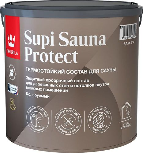 Состав для сауны Tikkurila/Tikkivala SUPI SAUNA PROTECT EP полуматовый 2,7 л, фото