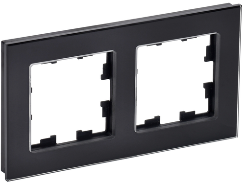 Рамка 2 поста IEK BRITE BR-M22-G-K02 стекло черное, крупный план