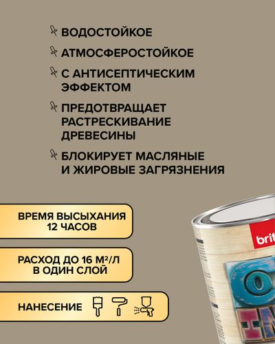 Покрытие BRITE FLEXX декоративное по дереву экстерьерное бесцветное 2,7 л, картинка