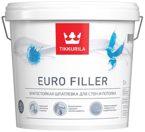 Шпатлевка финишная Tikkurila/Tikkivala Euro Filler белая 5 л, детальное фото