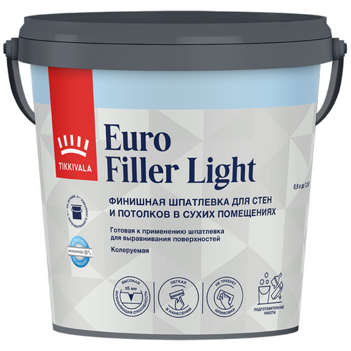 Шпатлевка финишная акриловая Tikkurila/Tikkivala Euro Filler Light белая 0,9л, крупный план