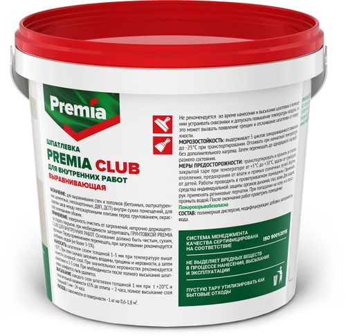 Шпатлевка Premia Club выравнивающая для внутренних работ ведро 1,5 кг, вид