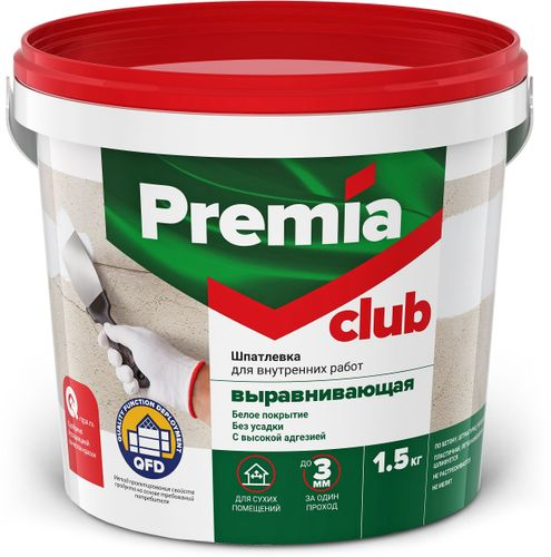 Шпатлевка Premia Club выравнивающая для внутренних работ ведро 1,5 кг, фотография