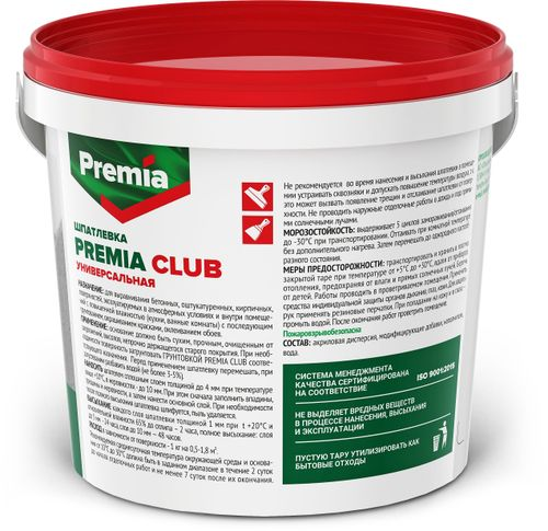 Шпатлевка Premia Club универсальная для наружных и внутренних работ ведро 1,5 кг, детальное фото