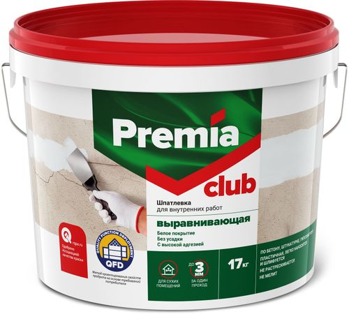 Шпатлевка Premia Club выравнивающая для внутренних работ ведро 17 кг, фото
