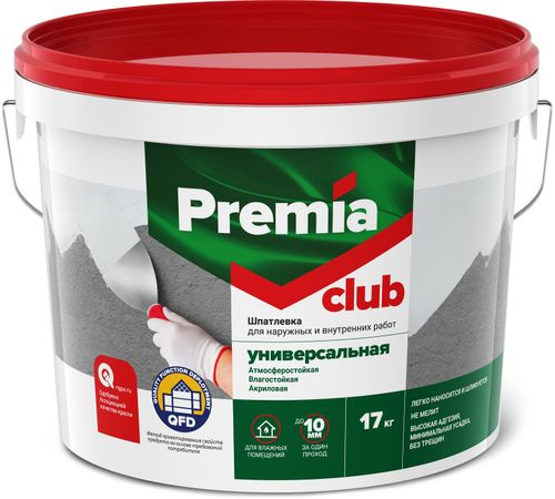 Шпатлевка Premia Club универсальная для наружных и внутренних работ ведро 17 кг, изображение