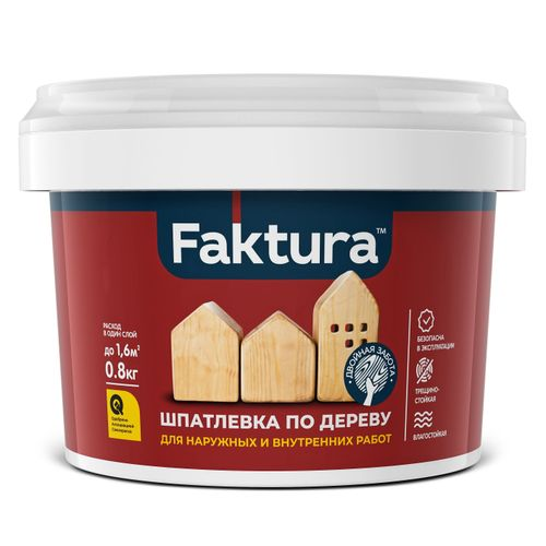 Шпатлевка FAKTURA по дереву белая, банка 0,8 кг, изображение