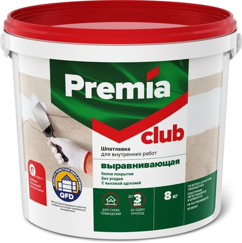 Шпатлевка Premia Club выравнивающая для внутренних работ ведро 8 кг, фотография