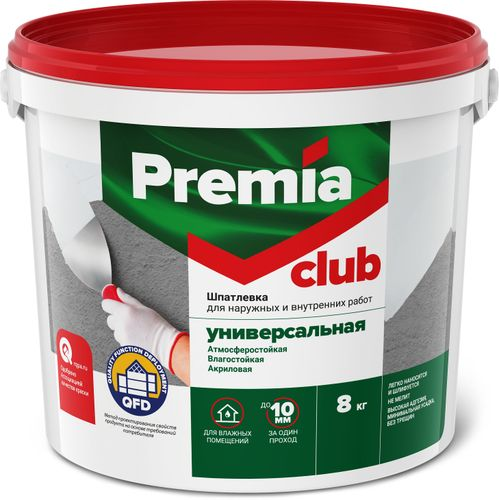 Шпатлевка Premia Club универсальная для наружных и внутренних работ ведро 8 кг, изображение