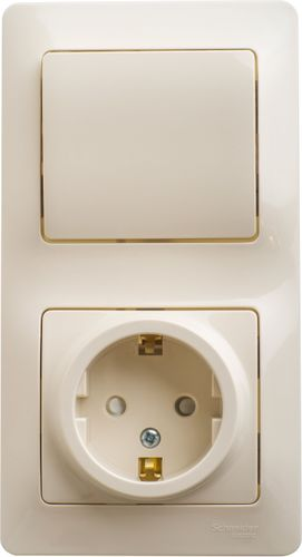Комбинированный блок 2 поста 1 клавиша Schneider Electric Glossa бежевый, вид