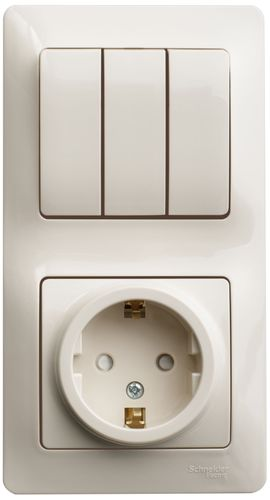 Комбинированный блок 2 поста 3 клавиши Schneider Electric Glossa GSL000278 бежевый, изображение