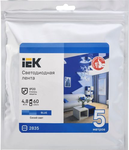 Светодиодная лента IEK SMD 2835 60LED IP20 12В 4,8Вт синий 5 м, изображение