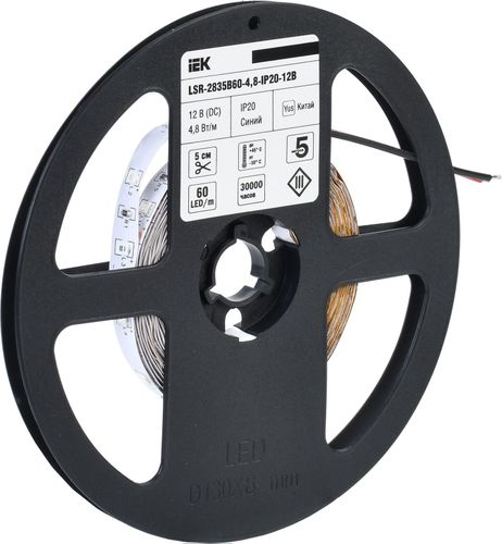 Светодиодная лента IEK SMD 2835 60LED IP20 12В 4,8Вт синий 5 м, изображение