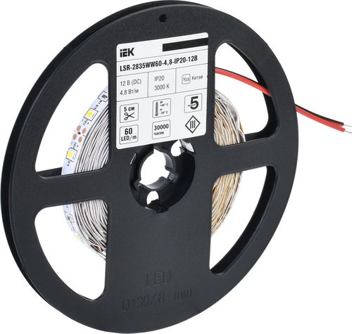Светодиодная лента IEK SMD 2835 60LED IP20 12В 4,8Вт теплый белый 5 м, картинка