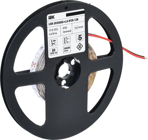 Светодиодная лента IEK SMD 2835 60LED IP20 12В 4,8Вт зеленый 5 м, детальное фото