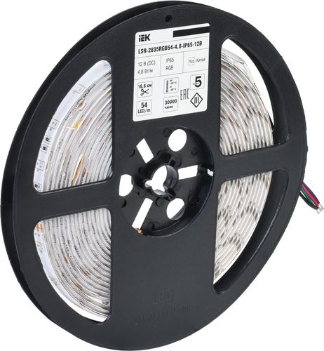 Светодиодная лента IEK SMD 2835 54LED IP65 12В 4,8Вт белый свет 5 м, фото