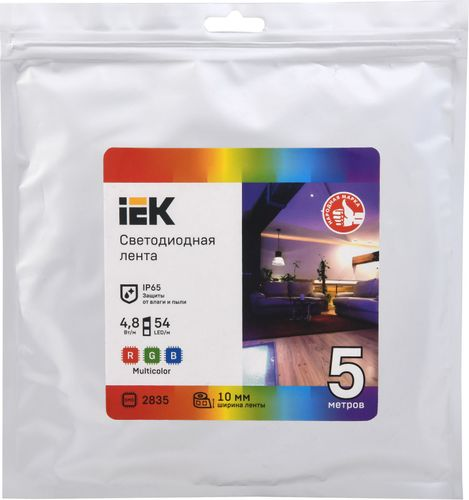 Светодиодная лента IEK SMD 2835 54LED IP65 12В 4,8Вт белый свет 5 м, фотография