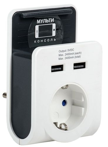 Адаптер c USB 1 пост IEK Т-02/01 белый, вид