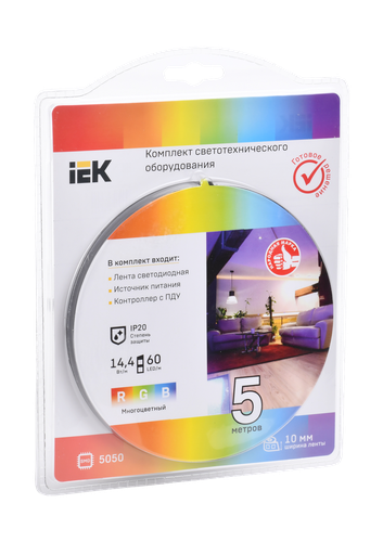 Лента IEK LED компл. 12В 14.4Вт RGB IP20 10мм/5м, изображение