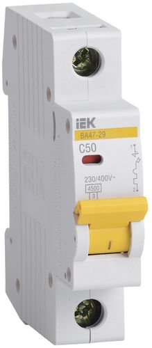 Автоматический выключатель IEK ВА47-29 1Р 50А 4,5кА х-ка С, детальное фото