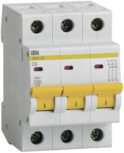 Автоматический выключатель IEK ВА47-29 3Р 6А 4,5кА х-ка С, картинка