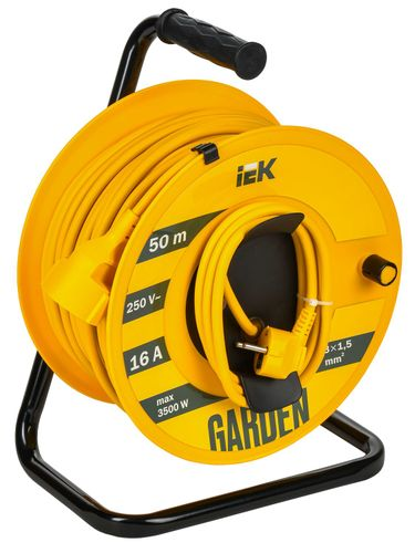 Катушка IEK GARDEN 1 место с заземлением с термозащитой 2P+PE 3х1,5 мм2 50 м, картинка