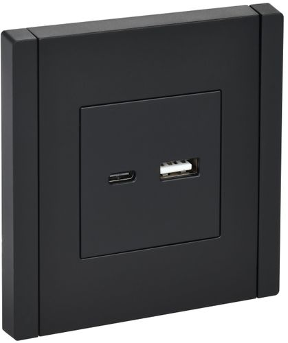 Розетка USB Type-A+C 1 пост IEK FORTE&PIANO черный, крупный план