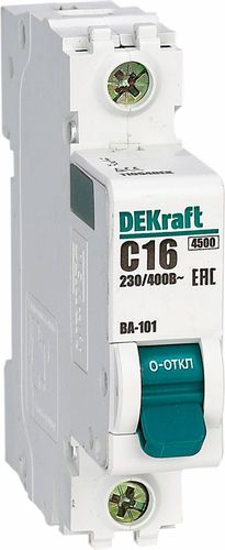 Автоматический выключатель DEKRAFT ВА-101 1P C16 A 4,5 кА, вид