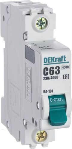 Автоматический выключатель DEKRAFT 1P С63 А 4500 А, крупный план