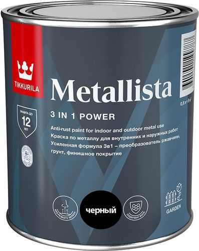 Краска Tikkurila/Tikkivala METALLISTA черная глянцевая 0,8 л, крупный план