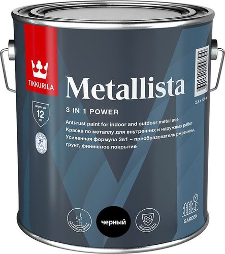 Краска Tikkurila/Tikkivala METALLISTA черная глянцевая 2,3 л, крупный план