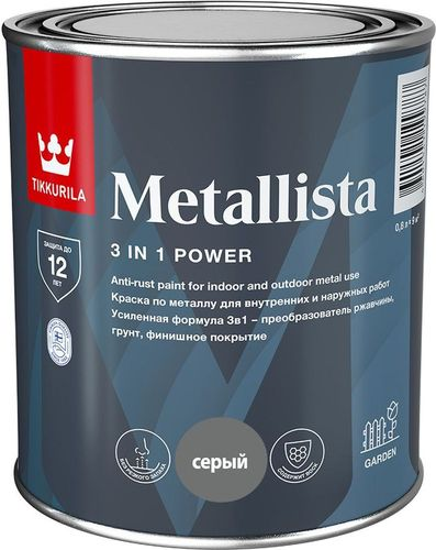 Краска Tikkurila/Tikkivala METALLISTA серая глянцевая 0,8 л, вид