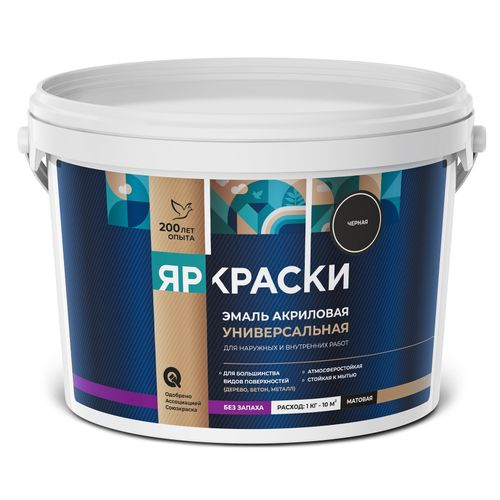 Эмаль ЯРОСЛАВСКИЕ КРАСКИ универсальная акриловая черная матовая ведро 2,5 кг, детальное фото