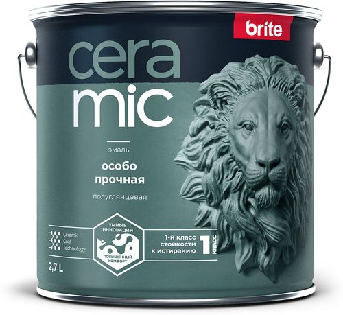 Эмаль BRITE CERAMIC особо прочная акриловая база А, ведро 2,7 л, изображение