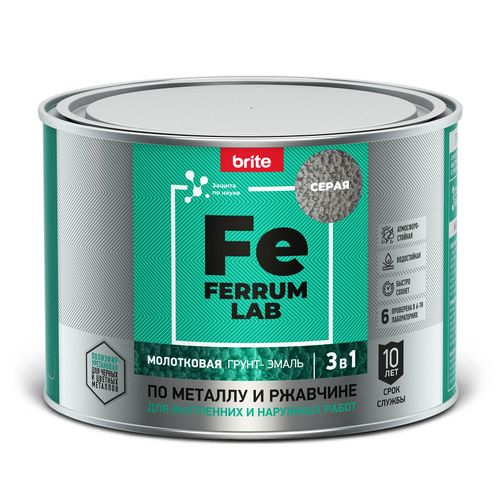 Грунт-эмаль FERRUM LAB по ржавчине 3 в 1 молотковая серая, банка 0,4 л, вид