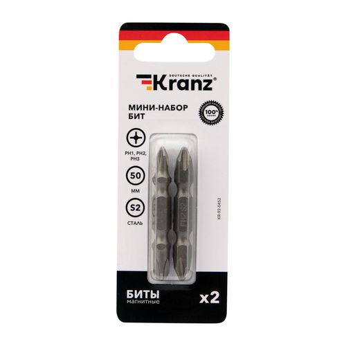 Мини-набор бит двусторонних PH2xPH2, PH1xPH3-50 мм (2 биты на блистере) Kranz, фото