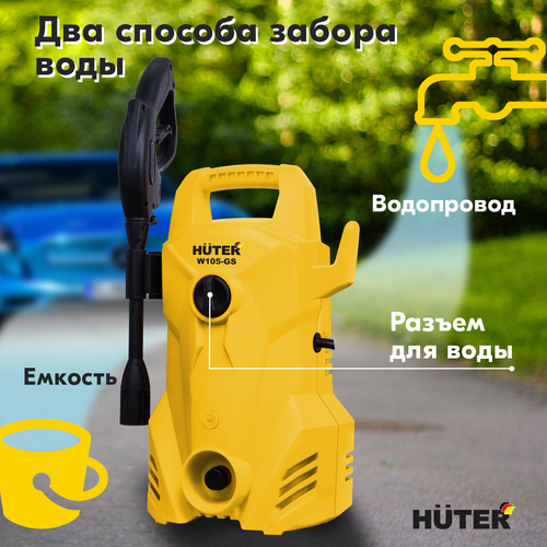 Мини-мойка HUTER W105-GS 1,4 кВт алюминий, изображение