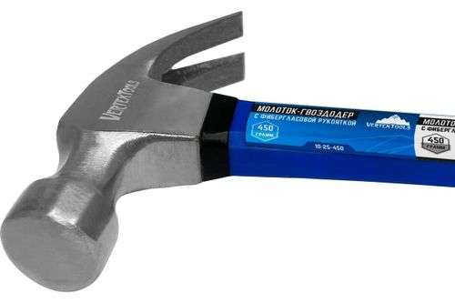 Молоток-гвоздодер VERTEXTOOLS 450 г, фибергласовая обрезиненная рукоятка 10-25-450, изображение