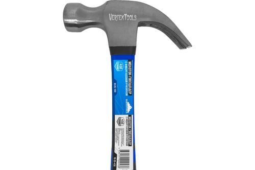 Молоток-гвоздодер VERTEXTOOLS 450 г, фибергласовая обрезиненная рукоятка 10-25-450, фото