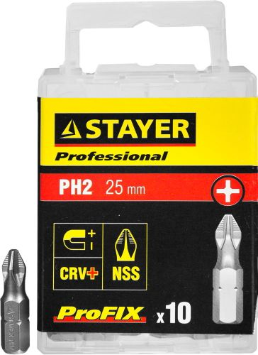 Биты PROFESSIONAL ProFix Phillips (10 шт; 25 мм; PH2; 1/4") Stayer 26201-2-25-10_z01, детальное фото
