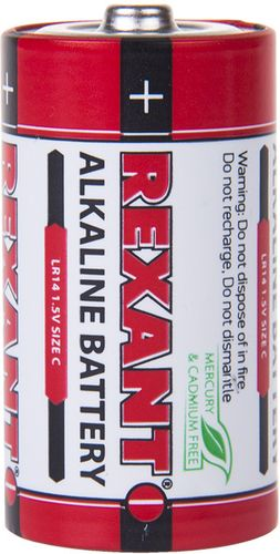 Алкалиновая батарейка тип С/LR14 1,5 V 2 шт блистер REXANT, фотография