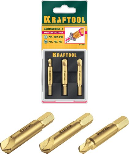 Набор экстракторов KRAFTOOL для выкручивания крепежа,3 предмета, картинка
