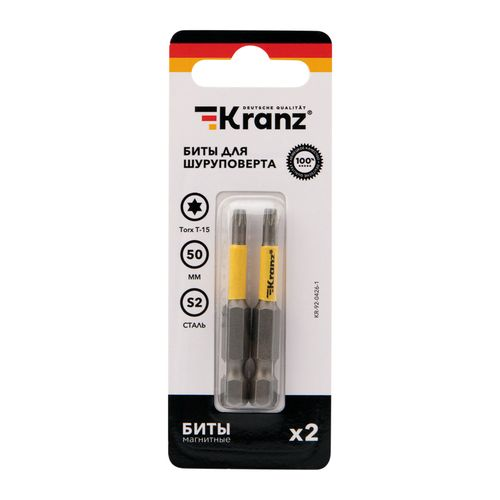 Бита для шуруповерта Torx T15х50 мм 2 шт/уп Kranz, фото