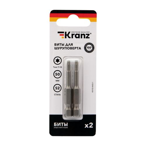 Бита для шуруповерта Torx T10х50 мм 2 шт/уп Kranz, фотография