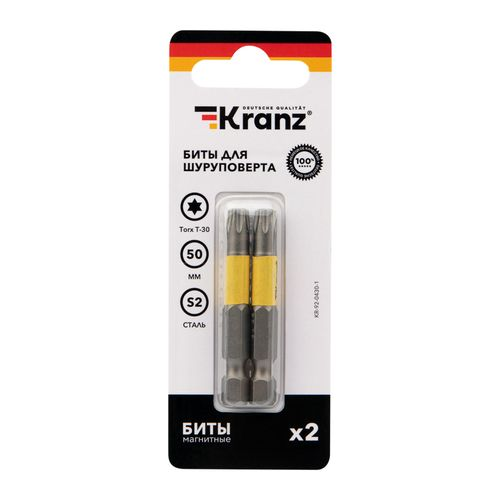 Бита для шуруповерта Torx T30х50 мм 2 шт/уп Kranz, фотография