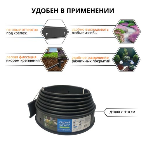 Бордюр Gidrolica Country L10м h100 мм черный (ПВД), изображение