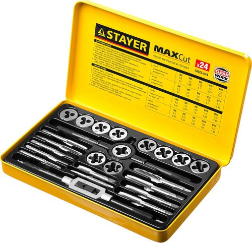 Набор метчиков и плашек Stayer MaxCut 24 предмета легированная сталь, фото