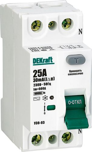 Автоматический выключатель дифференциального тока DEKRAFT 2P AC25 А, вид