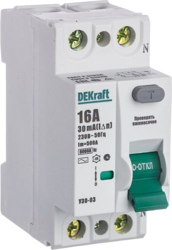 Дифференциальный выключатель DEKRAFT УЗО-03 2P AC16 A 30 мА 6 кА, фото