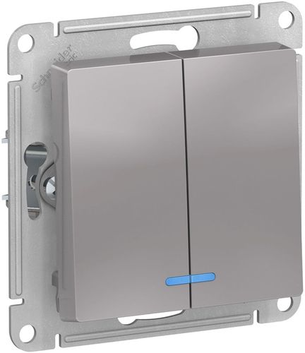 Выключатель 2-клавишный Schneider Electric Atlas Design ATN000353 алюминий, картинка